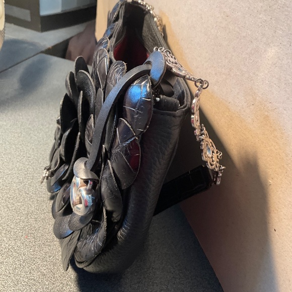 Brighton BLACK Flower Leather Camilla Shoulder Bag - Picture 9 of 12